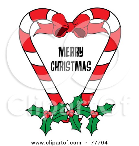 Royalty-Free (RF) Clipart Illustration of a Merry Christmas Greeting In A Candy Cane Heart With Holly by Pams Clipart