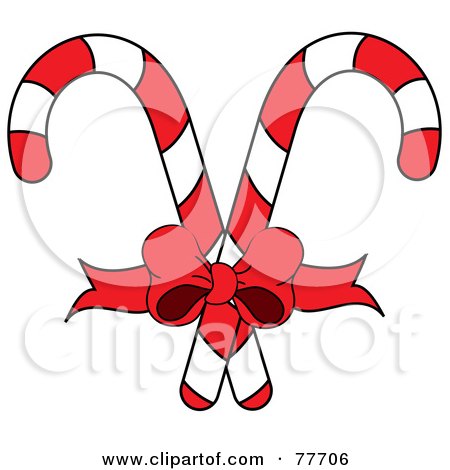 Royalty-Free (RF) Clipart Illustration of a Red Bow Tying Together Two Christmas Candy Canes by Pams Clipart