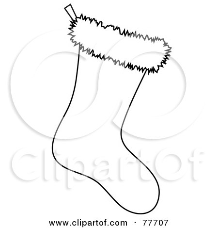 Royalty-Free (RF) Clipart Illustration of a Black And White Outline Of A Christmas Stocking by Pams Clipart