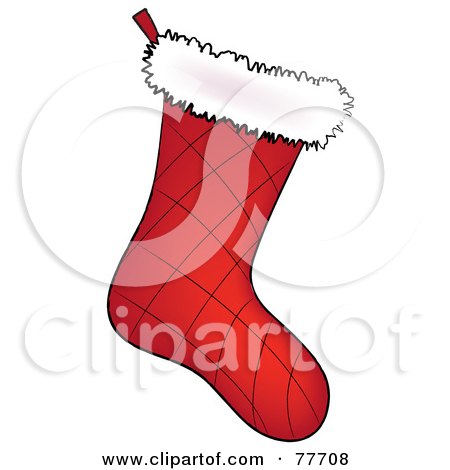 Royalty-Free (RF) Clipart Illustration of a Quilted Red Christmas Stocking With White Fleece by Pams Clipart