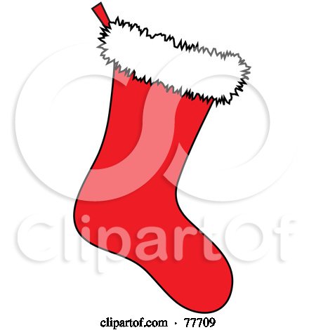 Royalty-Free (RF) Clipart Illustration of a Solid Red Christmas Stocking With White Fleece by Pams Clipart