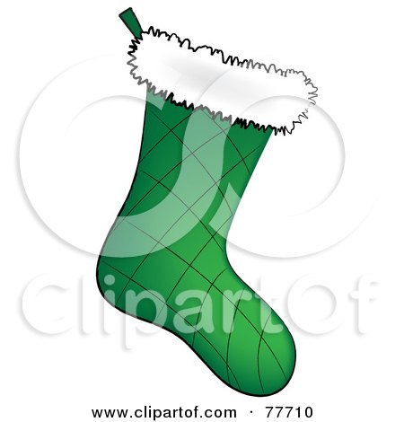 Royalty-Free (RF) Clipart Illustration of a Quilted Green Christmas Stocking With White Fleece by Pams Clipart