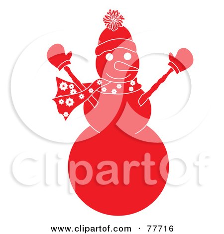 Royalty-Free (RF) Clipart Illustration of a Red Snowman Holding His Arms Up by Pams Clipart
