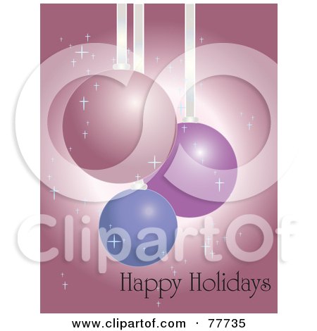 Royalty-Free (RF) Clipart Illustration of a Happy Holidays Christmas Greeting With Blue And Pink Baubles by Pams Clipart