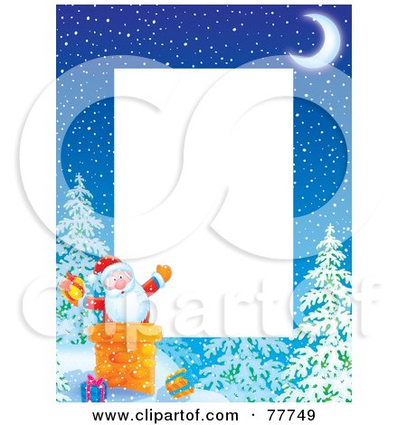 Royalty-Free (RF) Clipart Illustration of a Vertical Christmas Border Of Santa In A Chimney Around White Space by Alex Bannykh