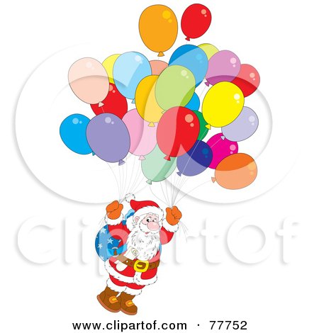 Royalty-Free (RF) Clipart Illustration of a Cartoon Kris Kringle Floating With Balloons by Alex Bannykh