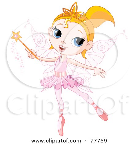 Royalty-Free (RF) Clipart Illustration of a Pretty Blond Ballerina Fairy Girl Using A Magic Wand by Pushkin