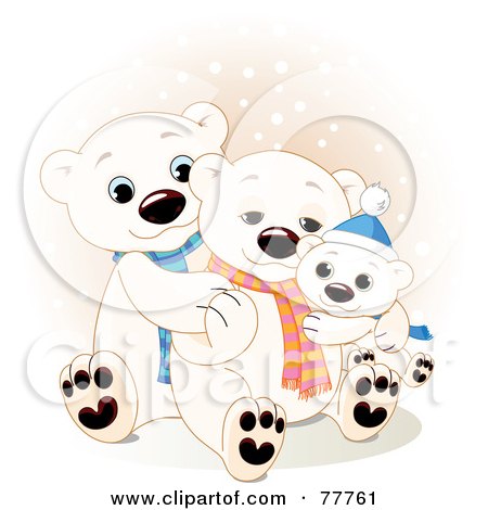 Royalty-Free (RF) Clipart Illustration of an Adorable Polar Bear Family Cuddling In The Snow by Pushkin