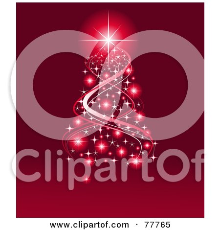 Royalty-Free (RF) Clipart Illustration of a Sparking Christmas Tree Of Red Ribbons And Lights Over Red by Pushkin