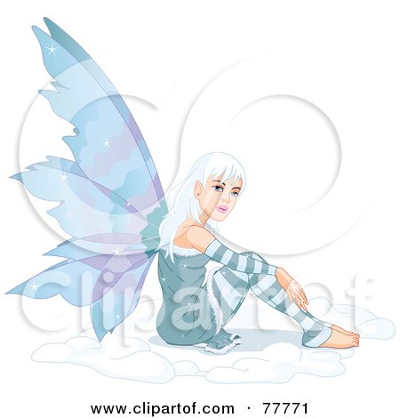 Royalty-Free (RF) Clipart Illustration of a Pretty White Haired Winter Fairy Sitting In Snow by Pushkin
