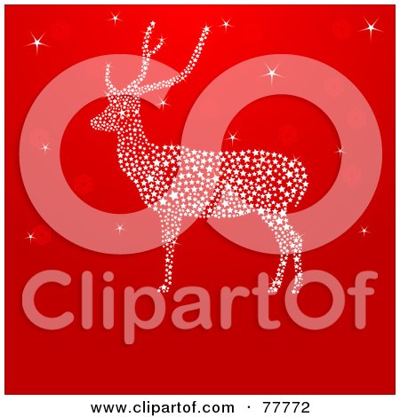 Royalty-Free (RF) Clipart Illustration of a Red Christmas Background With A Sparkly Reindeer by Pushkin