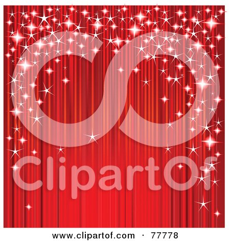 Royalty-Free (RF) Clipart Illustration of a Red Stage Drapery Curtain With Magical Sparkles by Pushkin