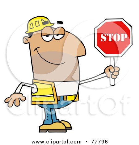 Royalty-Free (RF) Clipart Illustration of a Friendly Male Hispanic Traffic Director Holding A Stop Sign by Hit Toon