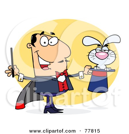 Royalty-Free (RF) Clipart Illustration of a Grouchy Bunny In A Caucasian Magician's Hat by Hit Toon