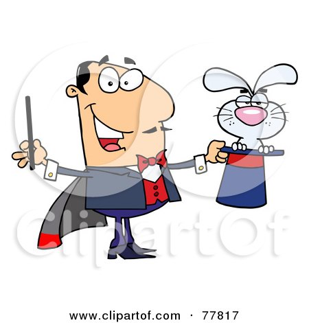 Royalty-Free (RF) Clipart Illustration of a Grumpy Bunny In A Caucasian Magician's Hat by Hit Toon