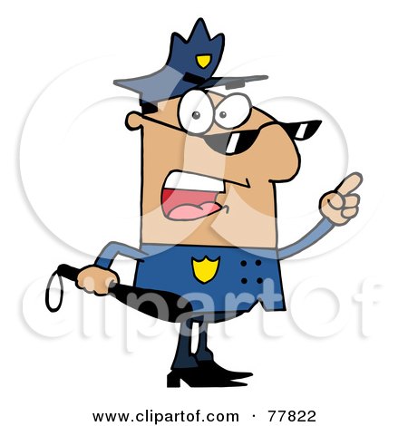 Royalty-Free (RF) Clipart Illustration of a Male Hispanic Police Officer Holding A Club And Yelling by Hit Toon
