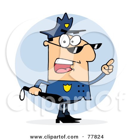 Royalty-Free (RF) Clip Art Illustration of a Caucasian Police Officer Man Holding A Club And Yelling by Hit Toon