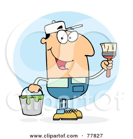 Royalty-Free (RF) Clipart Illustration of a Caucasian House Painter Man Holding A Pail And Paintbrush by Hit Toon