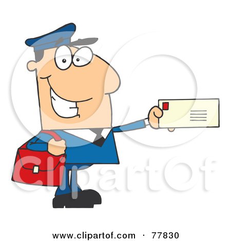 Royalty-Free (RF) Clipart Illustration of a Friendly Caucasian Mail Man Holding A Letter by Hit Toon