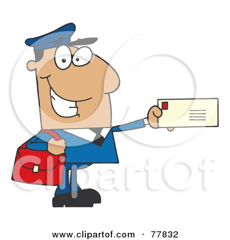 Royalty-Free (RF) Clipart Illustration of a Friendly Hispanic Mail Man Holding A Letter by Hit Toon