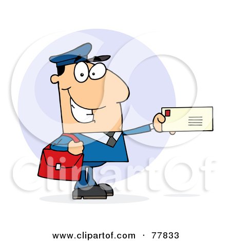 Royalty-Free (RF) Clipart Illustration of a Caucasian Postal Worker Mail Man Holding A Letter by Hit Toon