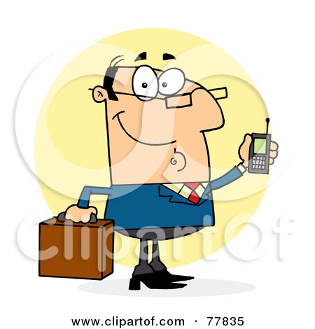 Royalty-Free (RF) Clipart Illustration of a Chatty Caucasian Businessman Holding A Briefcase And Cell Phone by Hit Toon