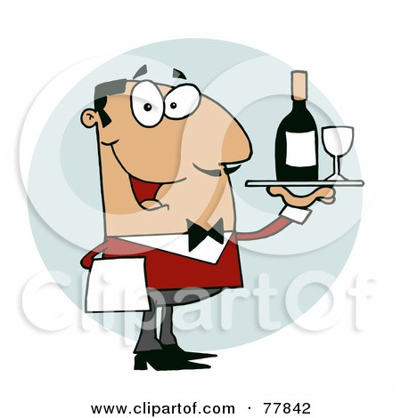 Royalty-Free (RF) Clipart Illustration of a Hispanic Male Waiter Serving Wine by Hit Toon