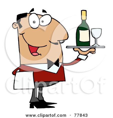 Royalty-Free (RF) Clipart Illustration of a Friendly Hispanic Male Butler Serving Wine by Hit Toon