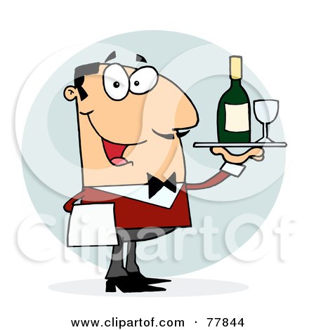 Royalty-Free (RF) Clipart Illustration of a Caucasian Male Waiter Serving Wine by Hit Toon