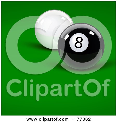Royalty-Free (RF) Clipart Illustration of a White Cue Ball Behind An Eight Ball On A Billiards Table by Oligo