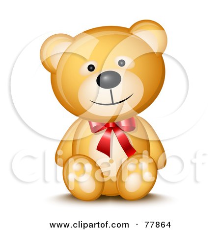 Royalty-Free (RF) Clipart Illustration of a Friendly Happy Teddy Bear Wearing A Red Bow by Oligo