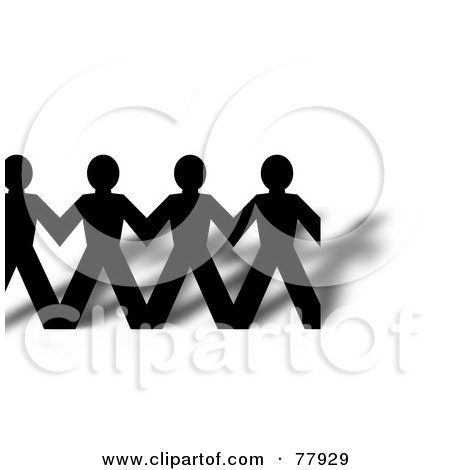 Royalty-Free (RF) Clipart Illustration of a Row Of Connected Black Paper People And Shadows by oboy