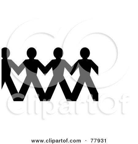 Royalty-Free (RF) Clipart Illustration of a Line Of Connected Black Paper People by oboy