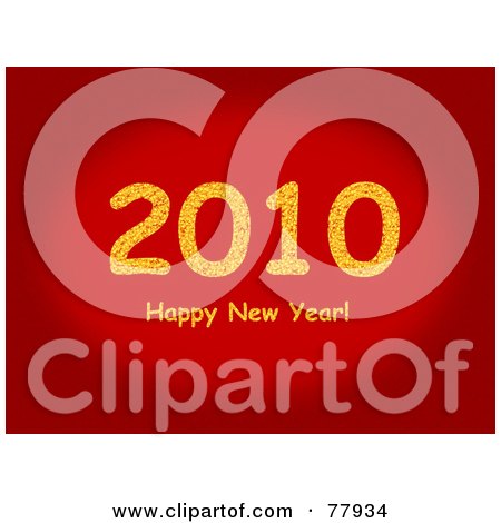 Royalty-Free (RF) Clipart Illustration of a Gradient Red Background With A Yellow 2010 Happy New Year Greeting by oboy