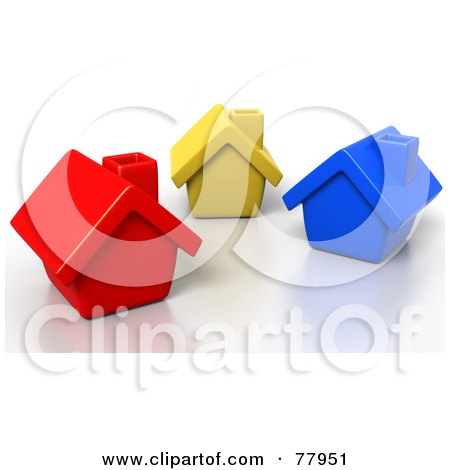 Royalty-Free (RF) Clipart Illustration of Three 3d Red, Yellow And Blue Homes by Tonis Pan