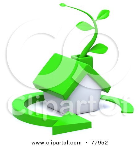 Royalty-Free (RF) Clipart Illustration of a 3d Green Eco Friendly Home With A Vine In The Chimney And A Circle Arrow by Tonis Pan