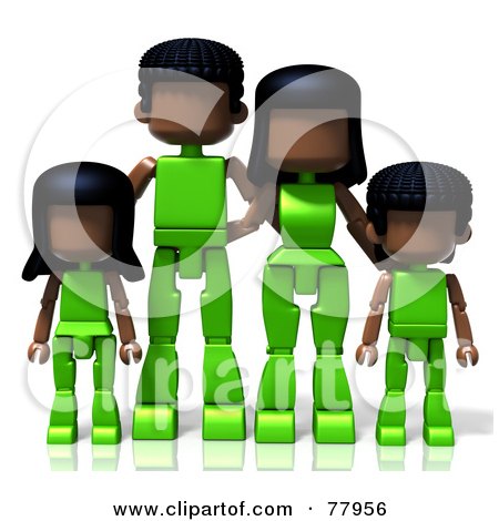 Royalty-Free (RF) Clipart Illustration of a 3d Toy Black Family In Green by Tonis Pan
