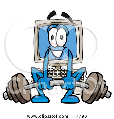 Clipart Picture of a Desktop Computer Mascot Cartoon Character Lifting a Heavy Barbell by Mascot Junction