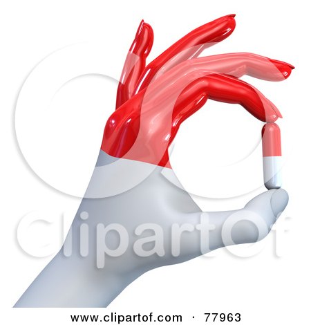 Royalty-Free (RF) Clipart Illustration of a 3d Red And White Hand Pinching A Matching Pill Capsule by Tonis Pan