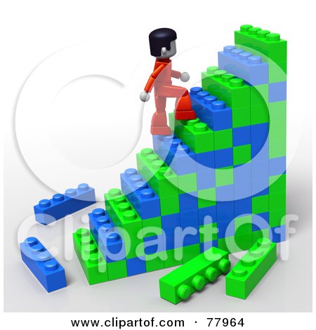 Royalty-Free (RF) Clipart Illustration of a 3d Toy Person Climbing Building Block Stairs by Tonis Pan
