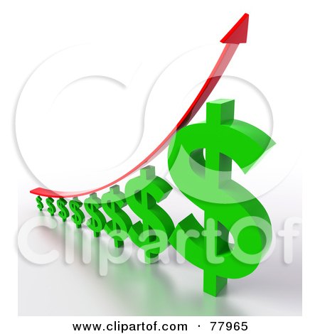 Royalty-Free (RF) Clipart Illustration of a 3d Graph Of Green Dollar Signs And A Red Arrow by Tonis Pan