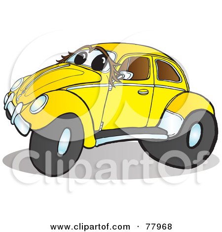 Royalty-Free (RF) Clipart Illustration of a Yellow And Chrome Slug Bug With A Face by Snowy