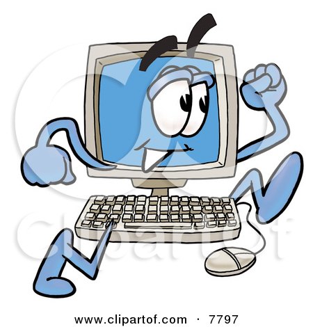 Clipart Picture of a Desktop Computer Mascot Cartoon Character Running by Mascot Junction