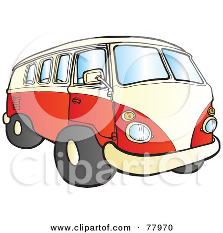 Royalty-Free (RF) Clipart Illustration of a Red And White Hippy Camper Bus by Snowy