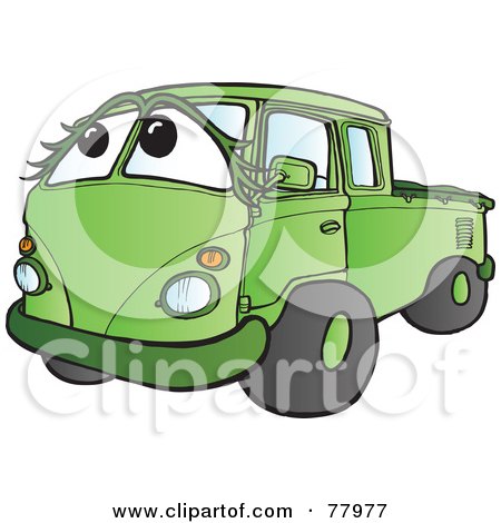 Royalty-Free (RF) Clipart Illustration of a Green Hippy Micro Truck With A Face by Snowy
