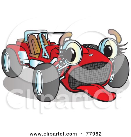 Royalty-Free (RF) Clipart Illustration of a Red Convertible Buggy Sport Car With An Exhausted Expression by Snowy