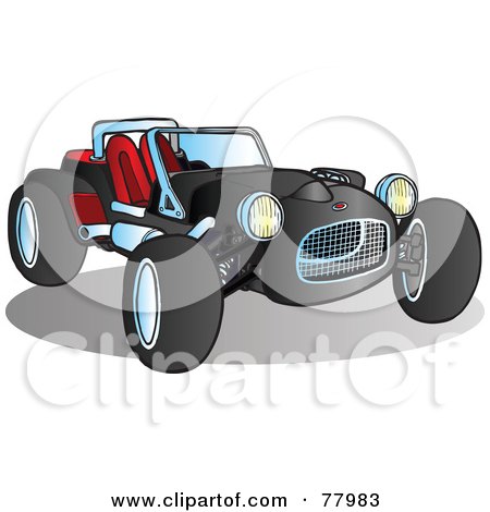 Royalty-Free (RF) Clipart Illustration of a Black Convertible Buggy Sport Car by Snowy