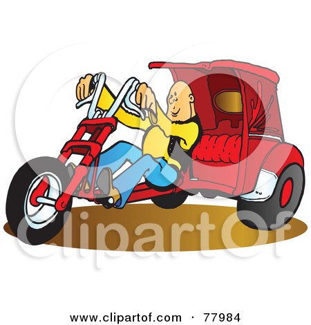 Royalty-Free (RF) Clipart Illustration of a Trike Driver Man On A Motorcycle With A Hood by Snowy