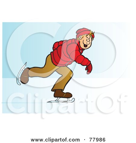 Royalty-Free (RF) Clipart Illustration of a Happy Blond Teenage Boy Ice Skating by Snowy