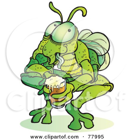 Royalty-Free (RF) Clipart Illustration of a Creepy Green Bug Holding A Beer by Snowy